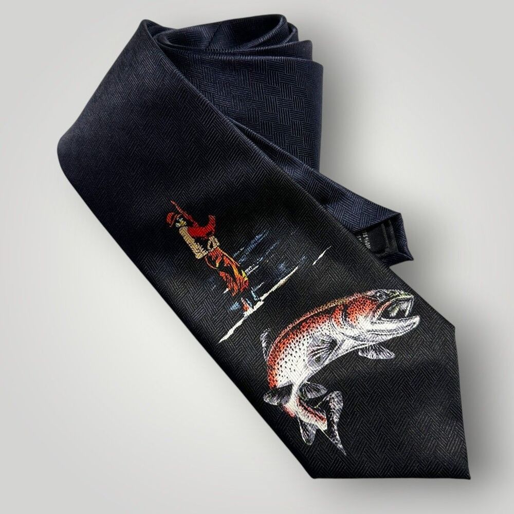 CABELAS Silk Tie Fisherman tie 100% Silk Necktie Blue/Navy/Red/Black